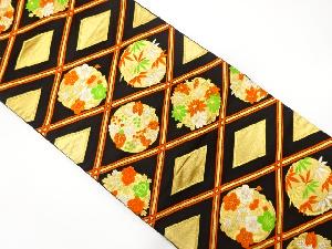 アンティーク　斜め格子に花丸模様織り出し袋帯(着用可)